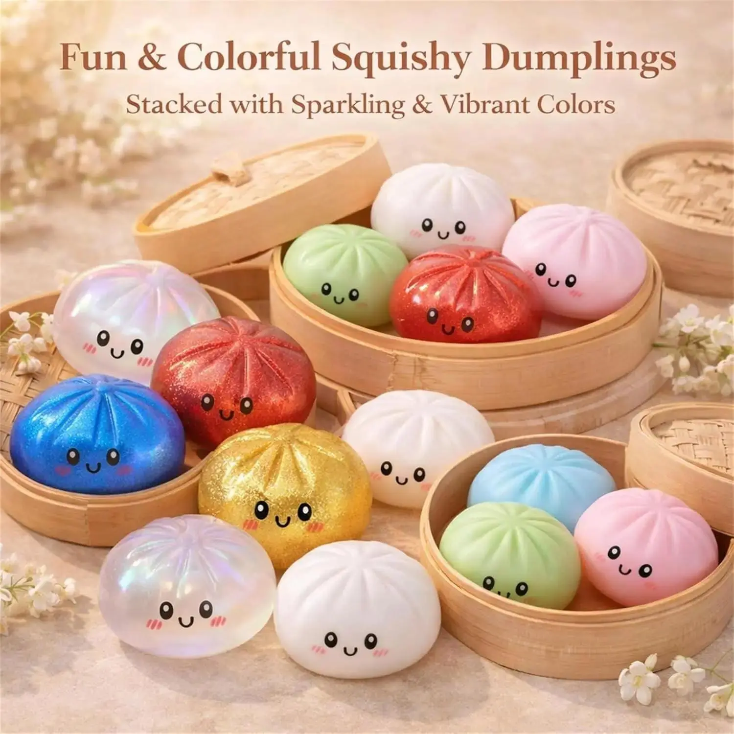 Glitter Dumpling Squishy Toy, Unisex Colorful Soft Squeeze Stress Relief Toy, Decompression Gift for Adults, Fidgets Squishies, Bao Bun Squishy
