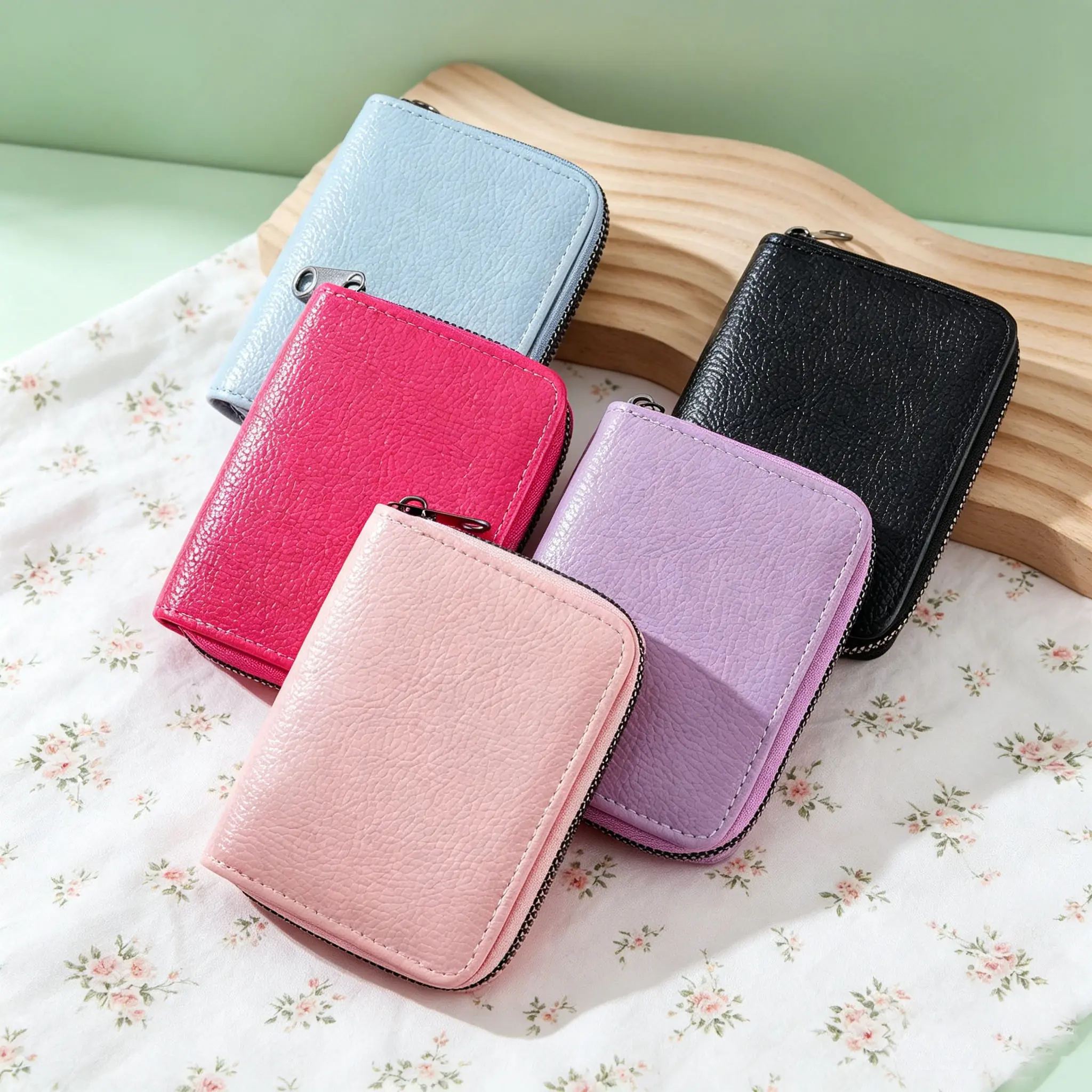 Portable Small Leather Zipper Card Holder Multi Slots Credit ID Card Wallet Mini Pocket Coin Purse For Ladies Travel Daily Use
