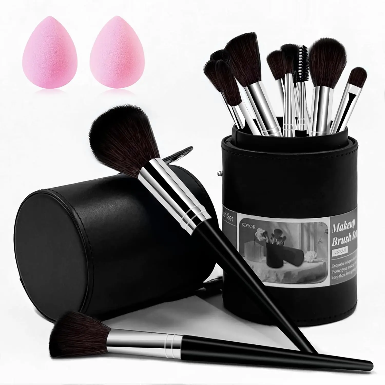 Makeup Brushes, 14 Pcs Makeup Brush Set with 2 Beauty Blenders, Travel Makeup Brush Set for Foundation, Concealer, Blush and Eyeshadow Brush(Green)
