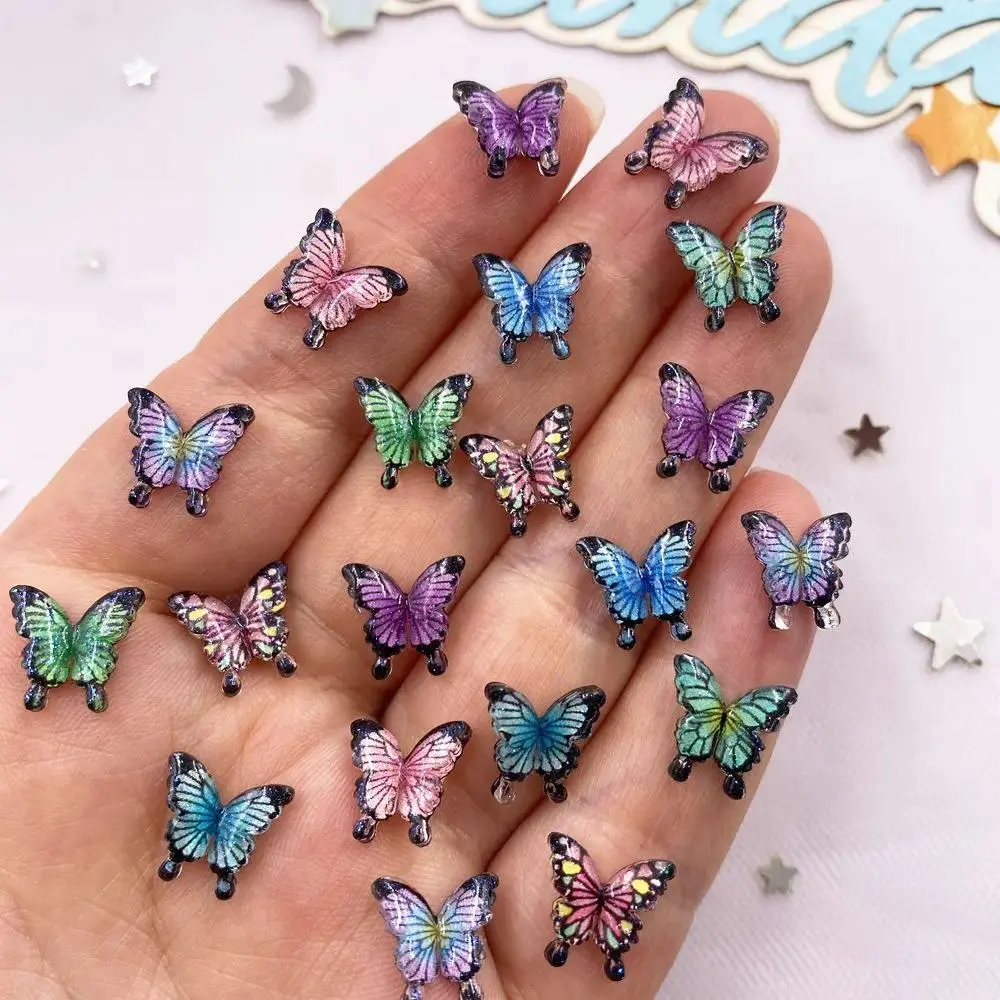 30PCS Mixed Kawaii Resin Colorful 10mm Mini Crystals Beautiful Butterfly Flat back Rhinestone Figurines DIY With Charms Wedding Art Jewelry Crafts Accessories Diy Jewelry Decoration Diy Jewelry Making