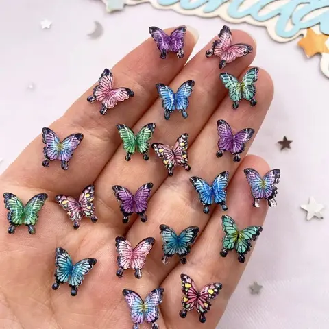 30PCS Mixed Kawaii Resin Colorful 10mm Mini Crystals Beautiful Butterfly Flat back Rhinestone Figurines DIY With Charms Wedding Art Jewelry Crafts Accessories Diy Jewelry Decoration Diy Jewelry Making