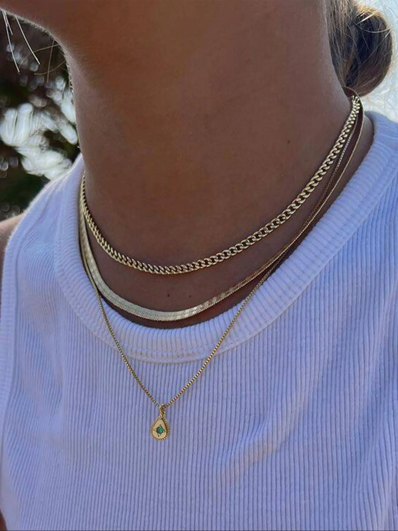 Trendy Hip Hop Metal Chain Necklace Set, Water Drop Copper Pendant with Sparkling Zirconia, Droplet Pendant, Unisex Fashion Jewelry, 3 Pieces, Cuban Link Chain, Exquisite Chain Jewelry, Three Piece Necklace Set