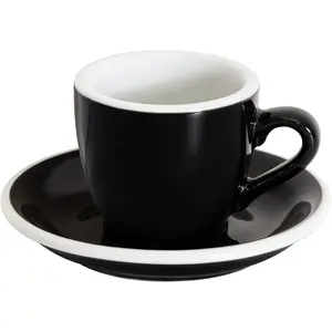 Espresso Cup with , Ceramic Espresso Shot Cup  Set, small Demitasse Cup for Espresso 80ml 2.7Oz (Black)