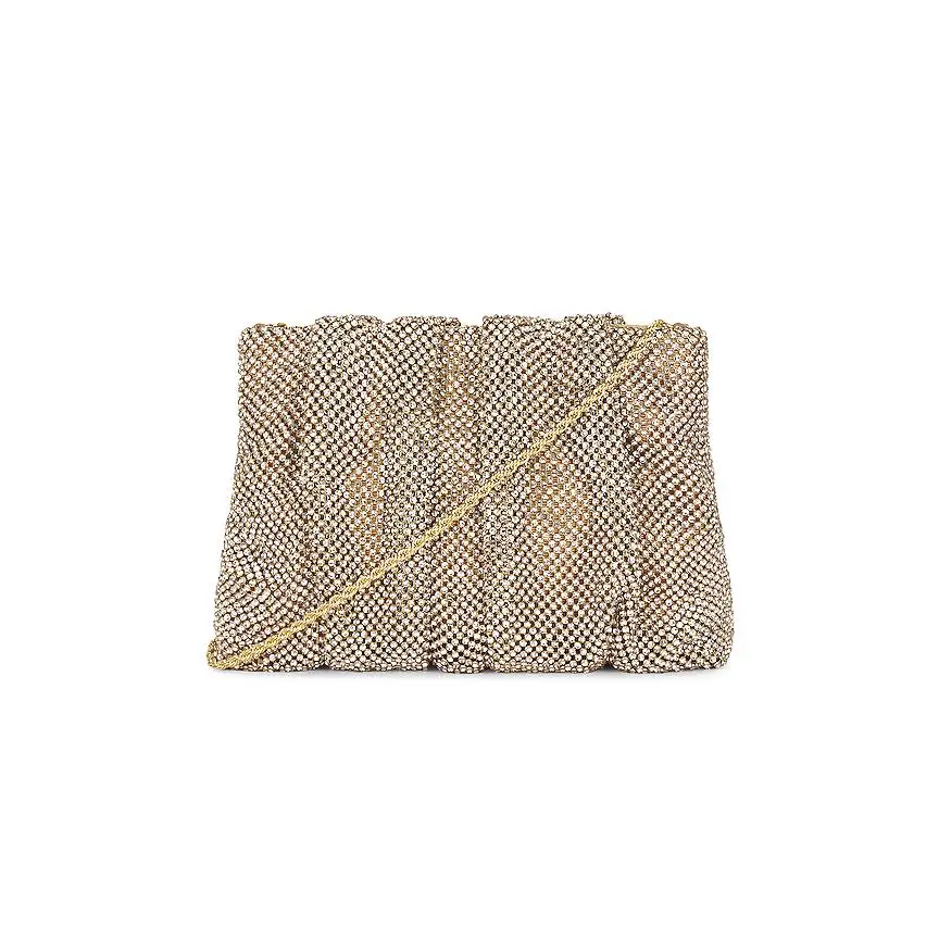 Loeffler Randall Crystal Gathered Flat Clutch in Gold