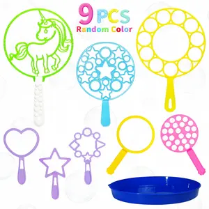 9-Piece Bubble Wand Set, Giant Bubble Making Tool with Tray, Outdoor Kids Toy, Party Gift, Birthday Present, Summer Fun for Boys and Girls,Game props