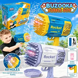 69-Hole Automatic Bubble Gun with LED Lights, Rocket Launcher Style Bubble Blaster for Kids Outdoor Parties & Summer Play