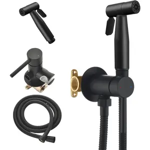 Black Bidet Sprayer Handheld, Stainless Steel Adjustable 2-Mode  with Brass Hot & Cold Mixer Valve, Toilet Bidet Kit for Feminine Wash, Diaper Sprayer and Pet Bath