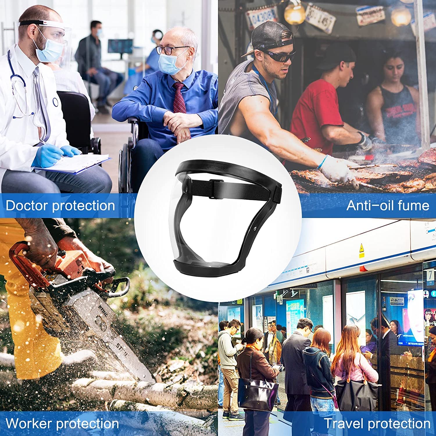 Transparent Visor - Adjustable Full-Face Protective Shield - Durable Plastic Safety Mask - Heat & Im