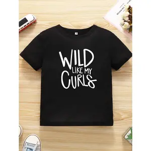 Wild like My Curly Hair Printed T-shirt Suitable for Toddler Fashion Short-Sleeved Shirt Baby Boy Clothing