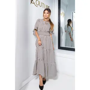 The Camden Striped Tie Sleeves Midi Dress