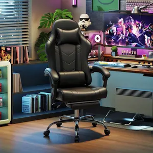 ERMNOIS Ergonomic Gaming Chair with Massage Lumbar Pillow & Footrest, 90-135° Reclining High Back Computer Office Chair, Height Adjustable Swivel PU Leather Desk Chair Support 300LBS for Gaming Working