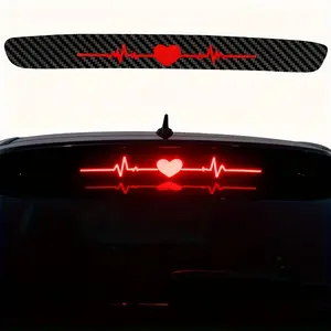 High-Position Brake Light Sticker, Heartbeat Ecg Tail Light Decal, 3D Carbon Fiber Matte Texture, Car Safety Warning, Precision Cut Vinyl Material, Heartbeat Design, Universal Car Sticker, Precision Cutting, Automobile Decals