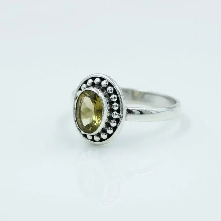 Oval Faceted Citrine or Peridot Sterling Silver Ring