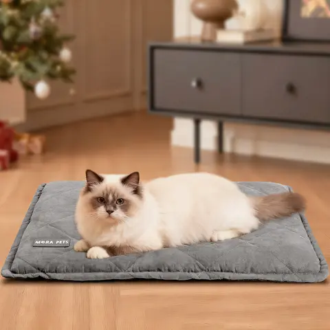 Mora Pets Heated Self-Warming Argyle Cat Bed Mat - 24in x 18in (60.6cm x 45.6cm) Thick Pure Cotton Thermal Pad, Removable Machine-Washable Wipeclean Suede Cover, Easy to Care For, Long-Lasting Warmth for Indoor Cats