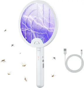 Electric Fly Swatter Racket, 2 in 1 Bug Zapper with USB Rechargeable, 4000 Volt Mosquito Killer with 3-Layer Safety Mesh for Pest Insect Control for Indoor、Office、Backyard、Camping