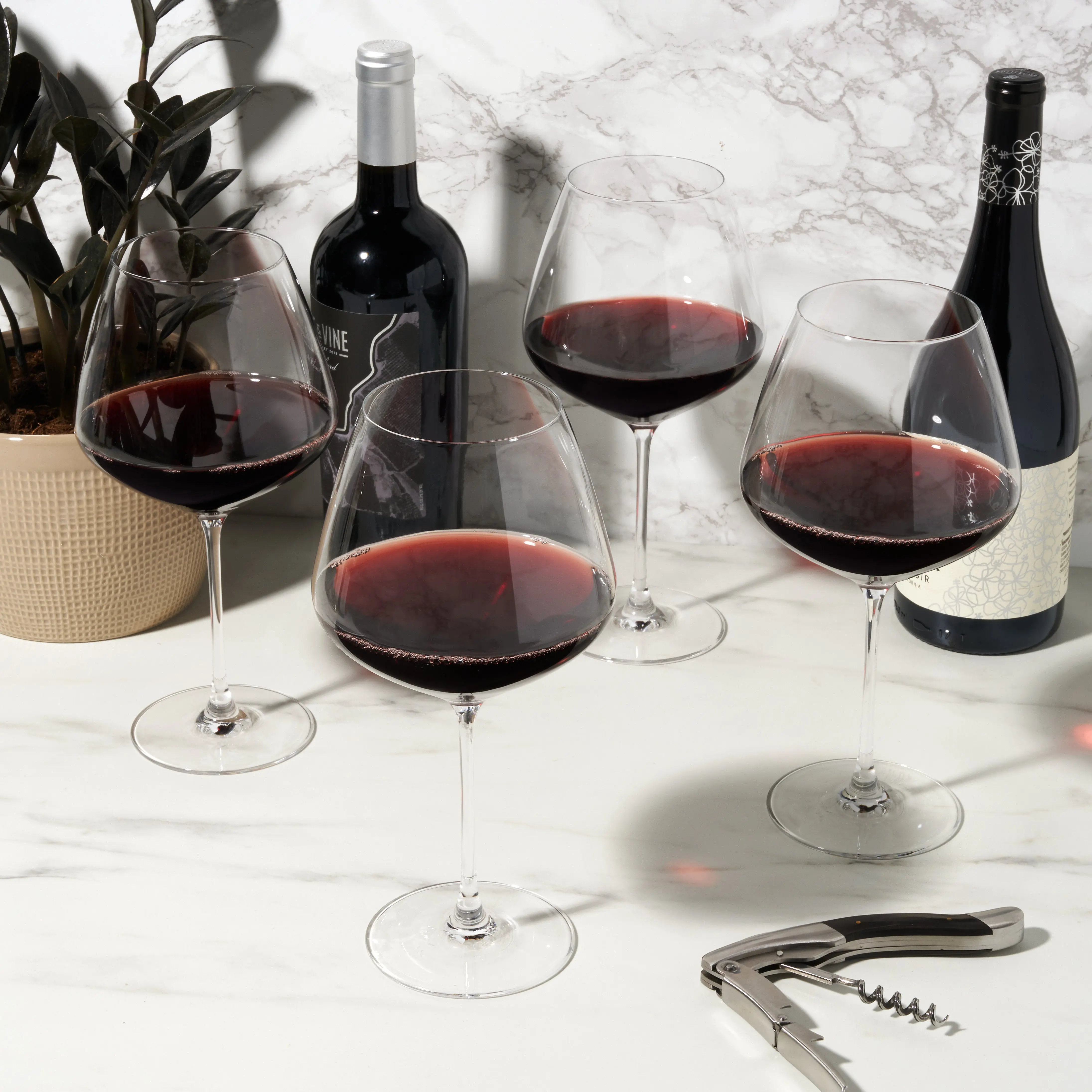 Reserve Inez Burgundy Wine Glasses Set of 4 - Elegant Clear Crystal Red Wine Glasses for Dinner Parties, Housewarming Gifts, Elevate Every Sip