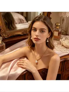 New Pearl Pendant Earrings Necklace Set, Fashionable and Versatile Jewelry for Women, Elegant Gift for Mother's Day and Birthday