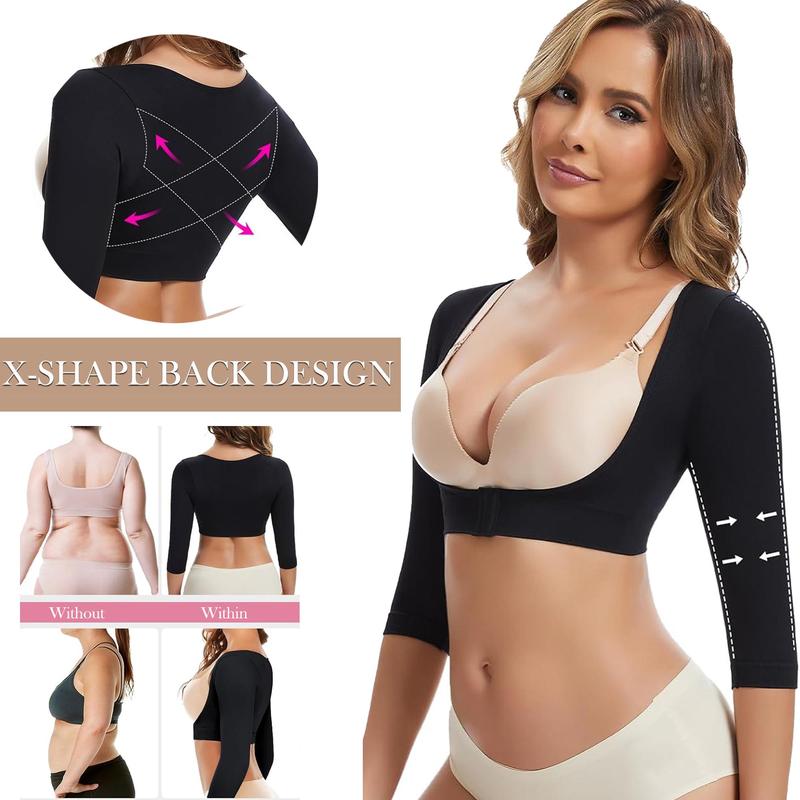 3/4 Sleeve Open Bust Arm Shaper for Women Post Surgery Arm Compression Sleeves Arm Fajas Front Closure Shapewear Bras Womenswear Corset Tank Top Compression Garments