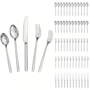 20/60pcs Silverware Set, Durable Flatware Utensils Set for 4/12, 18/0 Stainless Steel Tableware Cutlery Set In Ergonomic Design Size And Weight for Home Restaurant, Modern Design, Dishwasher Safe, Rust-proof, Restaurant Table Setting, Everyday Dining