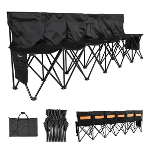 VEVOR Portable Folding Bench, 4 Seat Foldable Soccer Bench with Side Pockets and Carrying Bag, Lightweight Sideline Seating with Back Rest for Football, Baseball, Camping, Outdoor Events, BlackVEVOR Super Brand Day