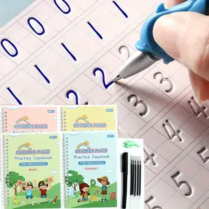 4 Books + 1 Pen + 5 Pen Refills + 1 Pen Holder Magic Practice Copybooks for Preschools: Math and Alphabet, Ages 3-8, Educational Writing Aids for Kids