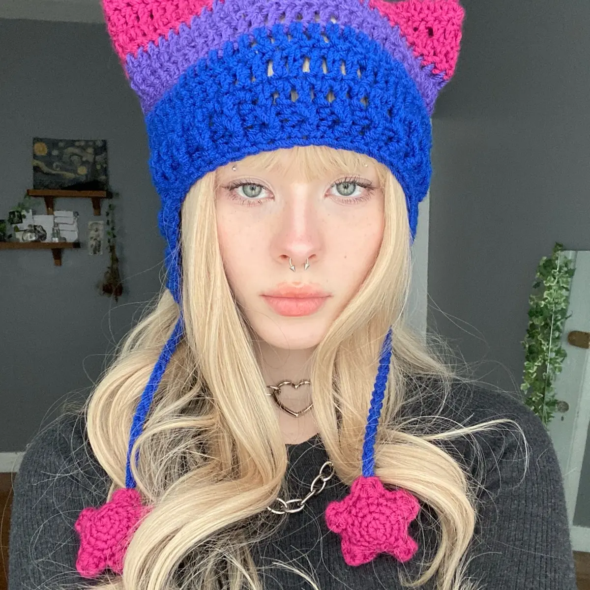 pride flag inspired crochet cat hats with star strings pride flag inspired crochet cat hats with star strings