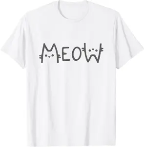 Meow Funny Minimalist Cute Pet Kitten Cat Lover Owner Simple T-Shirt