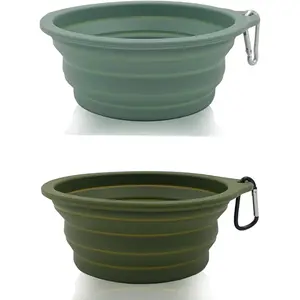 2 Pack Collapsible Dog Travel Bowls (21Oz/600Ml), 100% Food Grade Silicone Integrated Molding, No Plastic Rim, Portable Pet Feeding Watering Dishes for Outdoors with Clasp, BPA Free KlerRoem