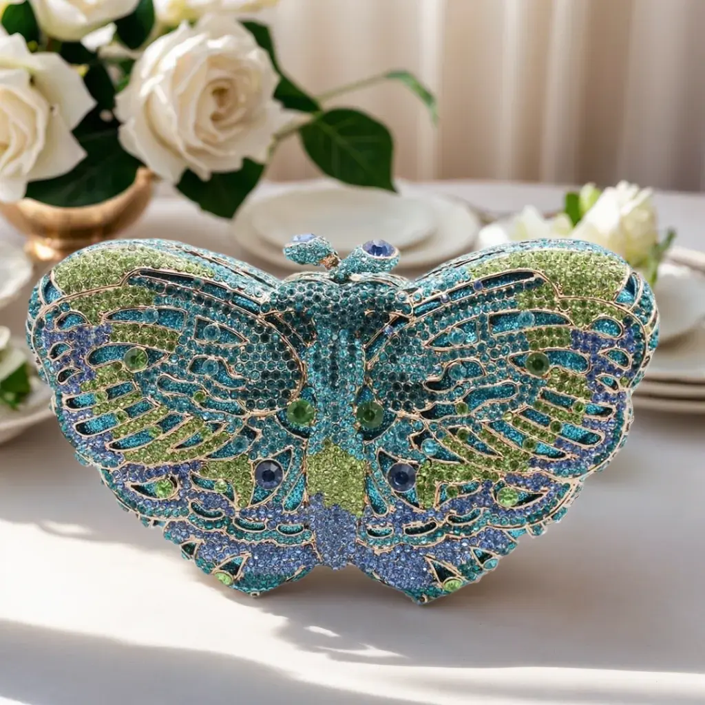 Women Elegant Butterfly Rhinestone Evening Bags Luxury Crystal Clutch Wedding Party Cocktail Handbag Purse