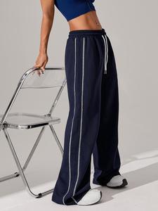 sporty women's top-stitching drawstring waist sports joggers, casual comfy breathable pants for daily outdoor running, sweatpants, workout clothes, wide leg sweatpants, casual sports trousers, straight leg joggers, athletic wear