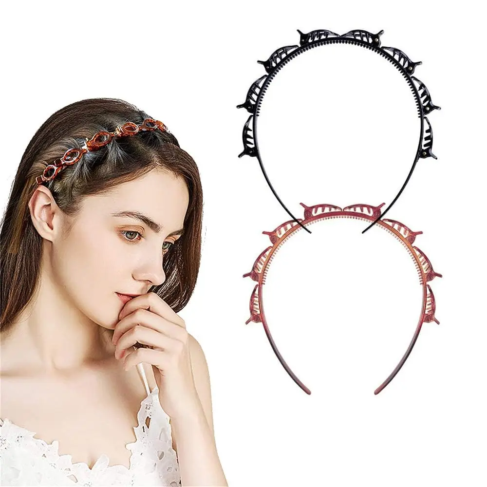 Halloween Gift  Double Bangs Hairstyle Hairpin, 2pcs Hairpin Headbands, Twist and Clip Headband/Korean Braided Headband/Hairpins Hair Band/DIY Hairband Non-slip/Double Layer Twist Plait Headbands for Women & Girls