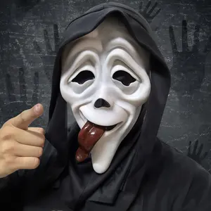1 Piece Halloween Horror Creepy Ghost Mask Realistic Mask Stick Tongue, Scary Movie Character Headgear, Party Props, Pranks Accessory, Roleplay Decor