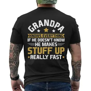 Men Grandpa Knows Everything Funny Fathers Day T-Shirt Tee Best Dad Ever, Short Sleeve Printed Graphic Shirt, Daily Casual Cotton Menswear