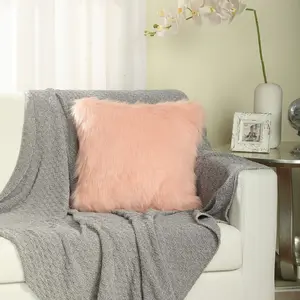 Flafia Faux Fur Fluffy Throw Pillow Covers, Solid Rose Blush, 18 x 18", Set of 2