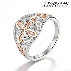 Rose Gold Plated Witch’s Knot Ring, Original Celtic Knot Jewelry, Cubic Zirconia Decorated Witch Knot Ring, Witchtok Pagan Jewelry for Devotion and Protection, Valentine’s Day Gift
