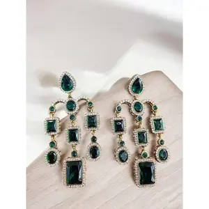 Luxurious Green Emerald Statement Earrings with Cubic Zirconia Accents for Women,Perfect for Weddings, Parties, and Special Occasions