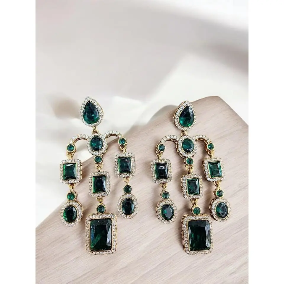 Luxurious Green Emerald Statement Earrings with Cubic Zirconia Accents for Women,Perfect for Weddings, Parties, and Special Occasions