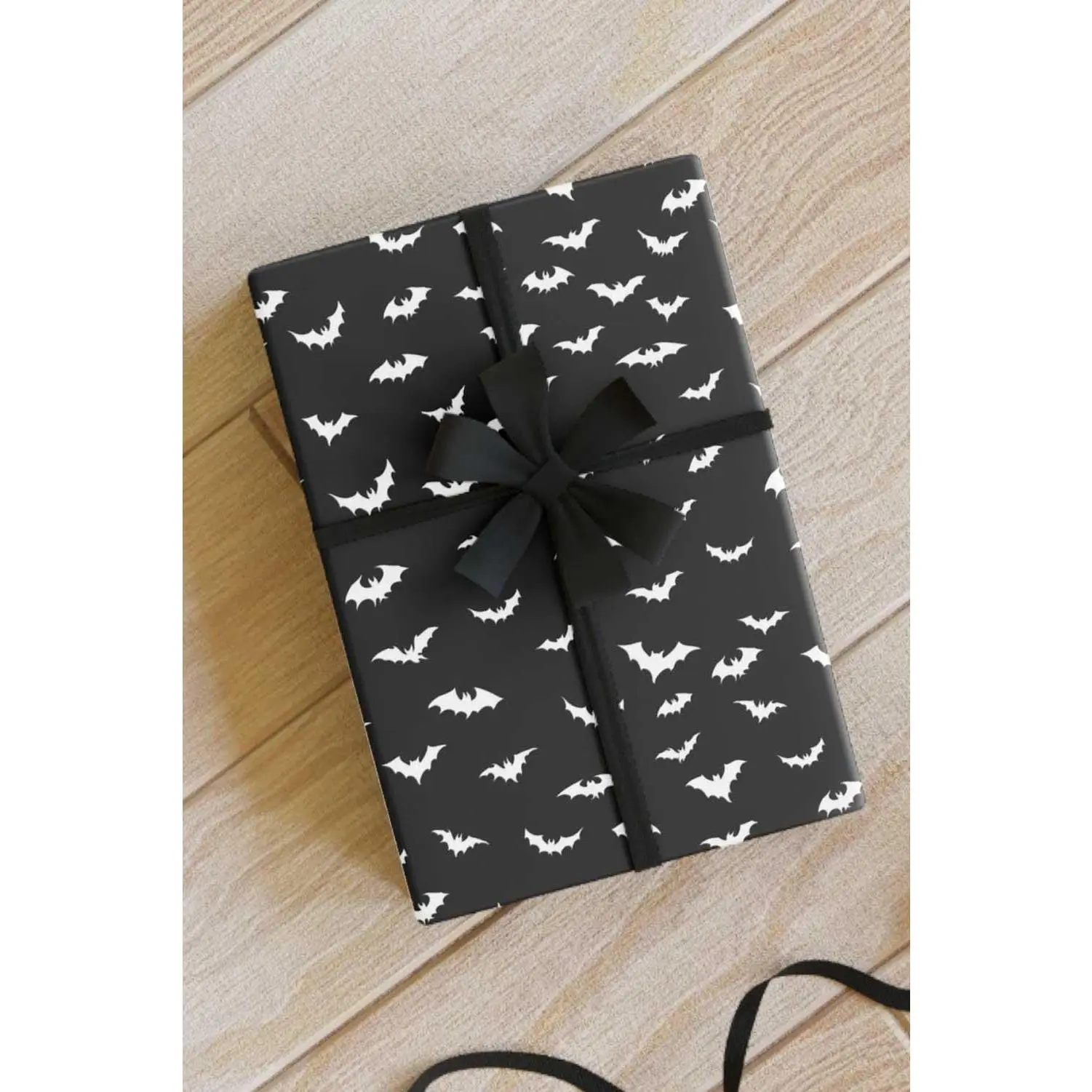 Spooky Bats Wrapping Paper, Gothic Halloween Gift Wrap, Flying Bat Present Paper with Dark Woodland Night and Creepy Witchy Aesthetic