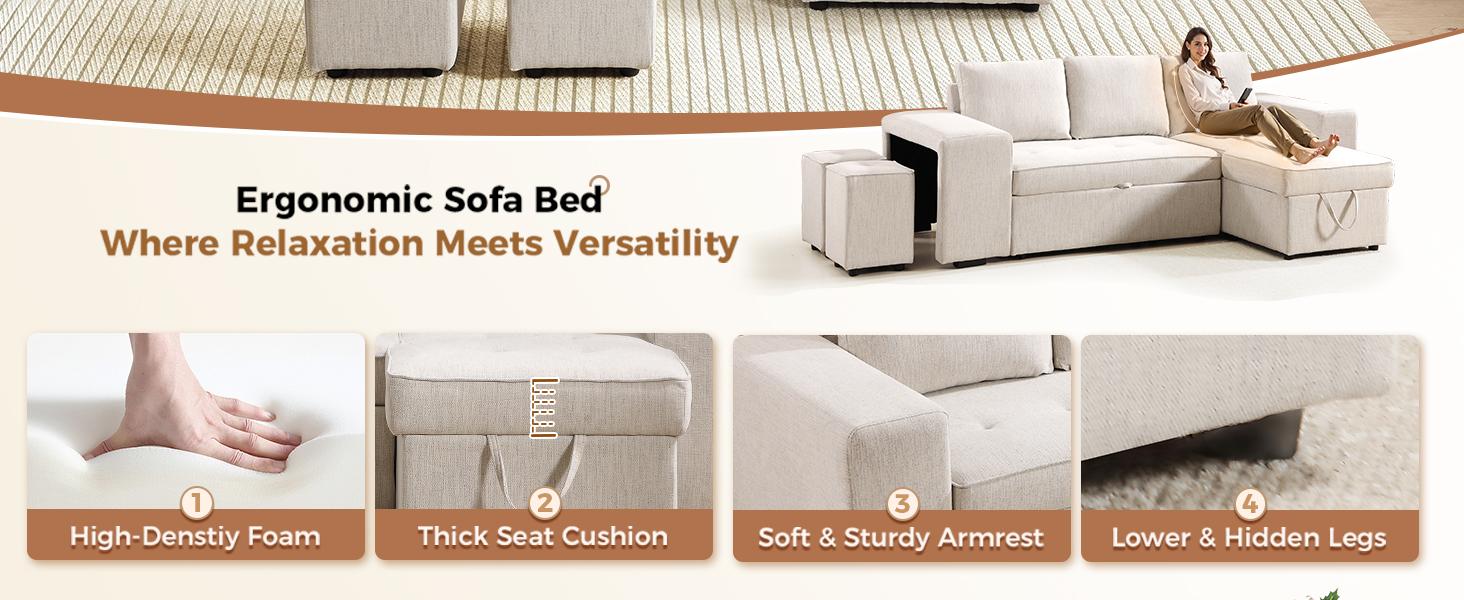 [SpringStatements] EBELLO Chenille Sleeper Sofa Couch with Pullout Bed, 4 in 1 L Shaped Modular Sectional Sofa with Storage Ottoman for Living Room