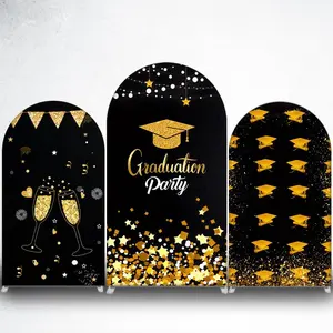 Black Gold Graduation Party Arch Backdrop Cover for Graduation Events