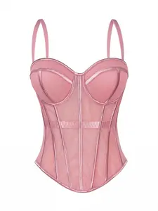 Women's Pink Corset Top, Boned Bustier Cami, Slim Fit Shaping Elegant Going Out Top