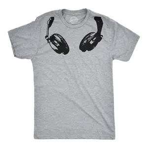 Headphones Around The Neck T Shirt Cool Music Rock and Roll DJ Tee Mens Funny T Shirts Cool Vintage Fashion T-Shirt Gift Classic Menswear Funny Music Short Sleeve Novelty Tees for Guys Light Grey