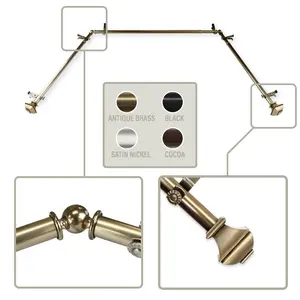 Central Design  0.8125 in. Vicky Bay Window Curtain Rod with Side Rod Extends Upto 20 to 36 in. & Center Rod Extends Upto 38 to 72 in., Antique Brass