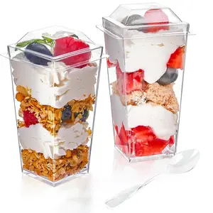 50-Pack Square Dessert Cups with Lids & Spoons – Disposable Parfait Containers for Pudding, Jelly & Ice Cream