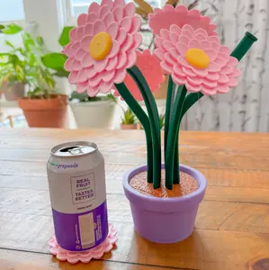 Flower Coaster Plant with Removable Glowers (6 Flowers, Multiple Pot Styles) 3D Printed | Mothers Day Gift | Valentines | House Warming
