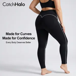 CatchHalo Plussize UltraSculpt Seamless Yoga & Workout Leggings with Vertical Contour Lines High-Waist Sculpt Scrunch Pants for Multi-Sport Activities 68% Nylon 32% Elastane