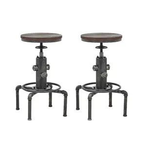 Industrial Barstool,13" Solid Wood, Adjustable Height 23.6"-29.5", Counter Stool, Kitchen Cafe Pub Bar Stool, Set of 2, Silver barstools for grey sturdy homegoods home bar