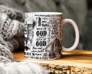 Man Of God Mug Sublimation Cup, Religious Bible Verse Mug, Coffee Cup Design, Christian Coffee Cup Wrap, Gothic Catholic Cup