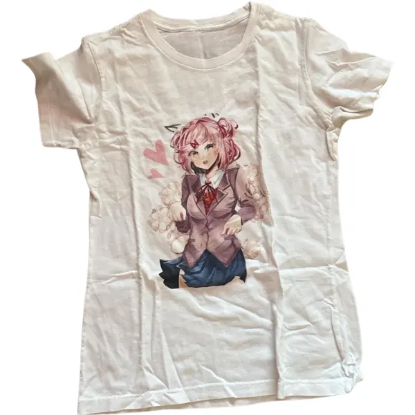 Monika Doki Doki Anime Graphic T-Shirt, Cute Manga Gamer Tee, Aesthetic Unisex Shirt, Y2K Anime Top - Vintage Graphic Tee – Menswear & Womenswear – Streetwear Tops – Casual Cotton Crewneck Shortsleeve T-shirt