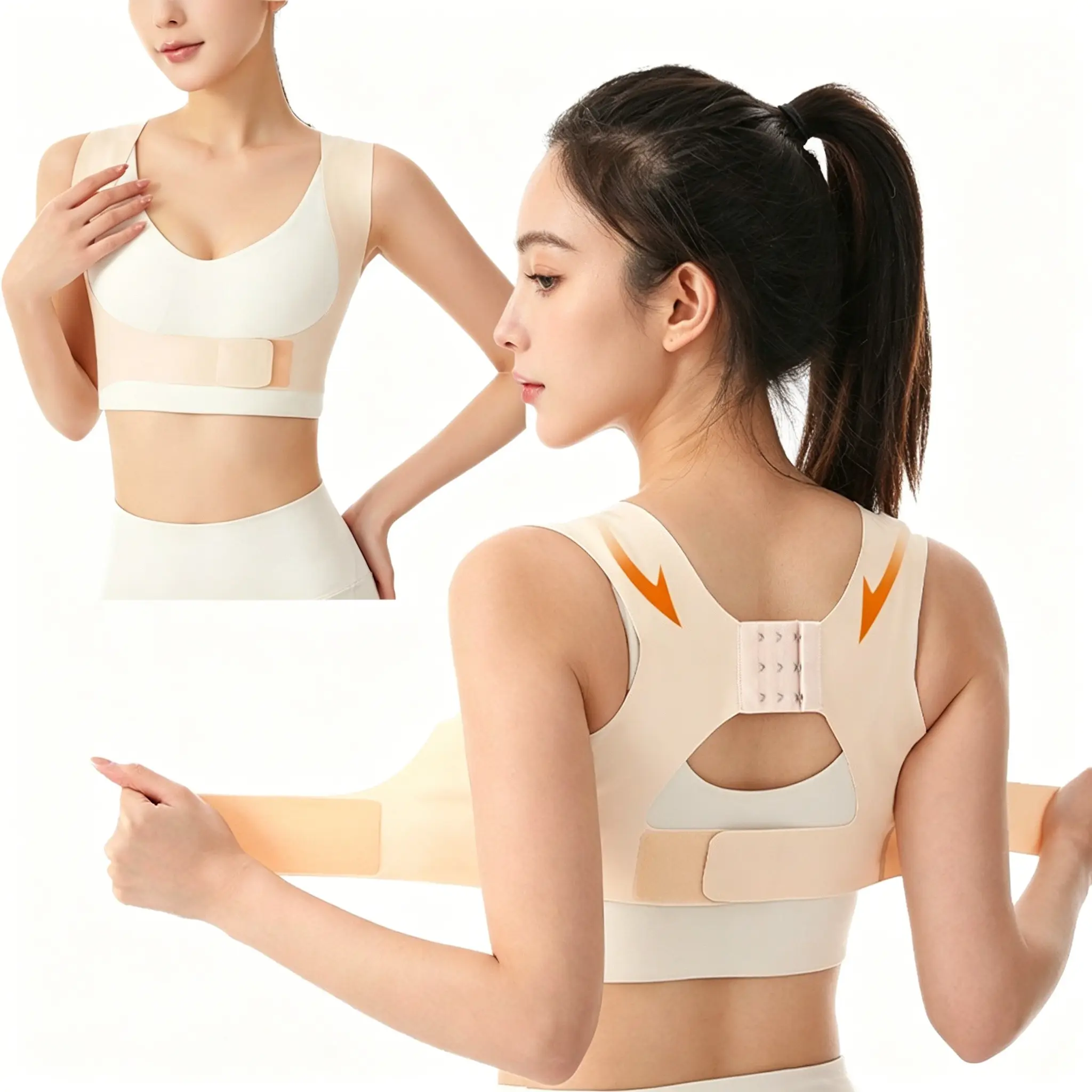 Integrated Shoulder & Back Corrector, Anti Hunchback Invisible Posture Brace for Adults, Adjustable Posture Trainer, Open Shoulder Straightener, Breathable Lightweight Strap for Yoga Daily Use in Summer